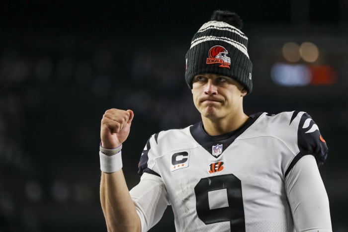 Sep 29, 2022; Cincinnati, Ohio, USA; Cincinnati Bengals quarterback Joe Burrow (9) walks off the field after their victory over the Miami Dolphins at Paycor Stadium. Mandatory Credit: Katie Stratman-USA TODAY Sports